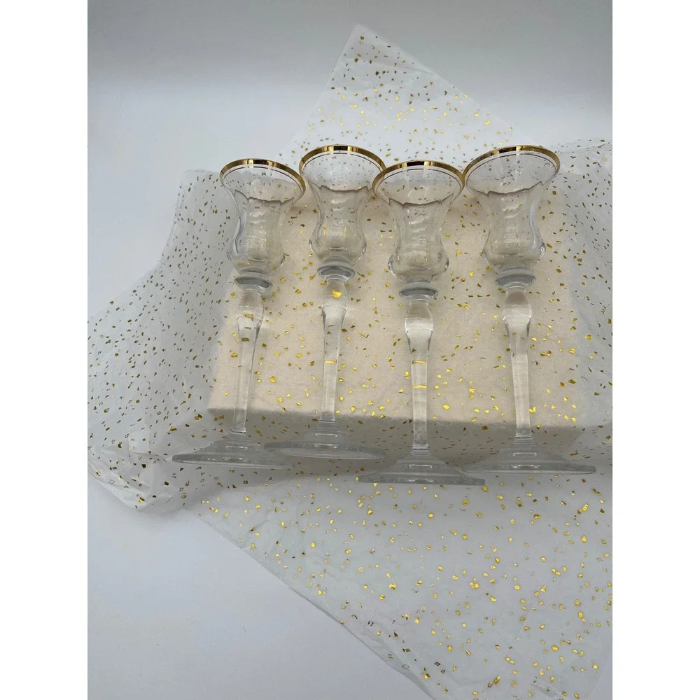 Unbranded Crystal Candle Holder Set 4 Clear Gold Rim Excellent Tapered Stem 8in